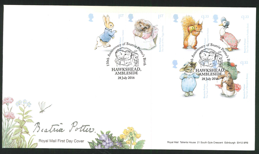 2016 - Beatrix Potter First Day Cover, Hawkeshead, Ambleside Postmark